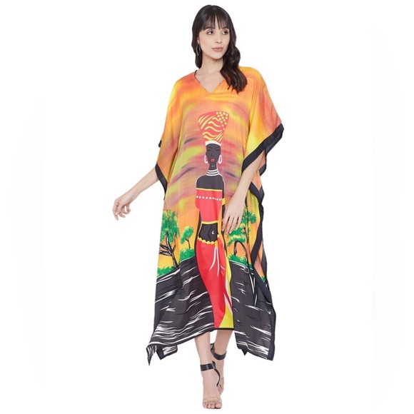 Kaftan For Plus Size Women Tribal Printed Multicolor - Picture 1 of 12